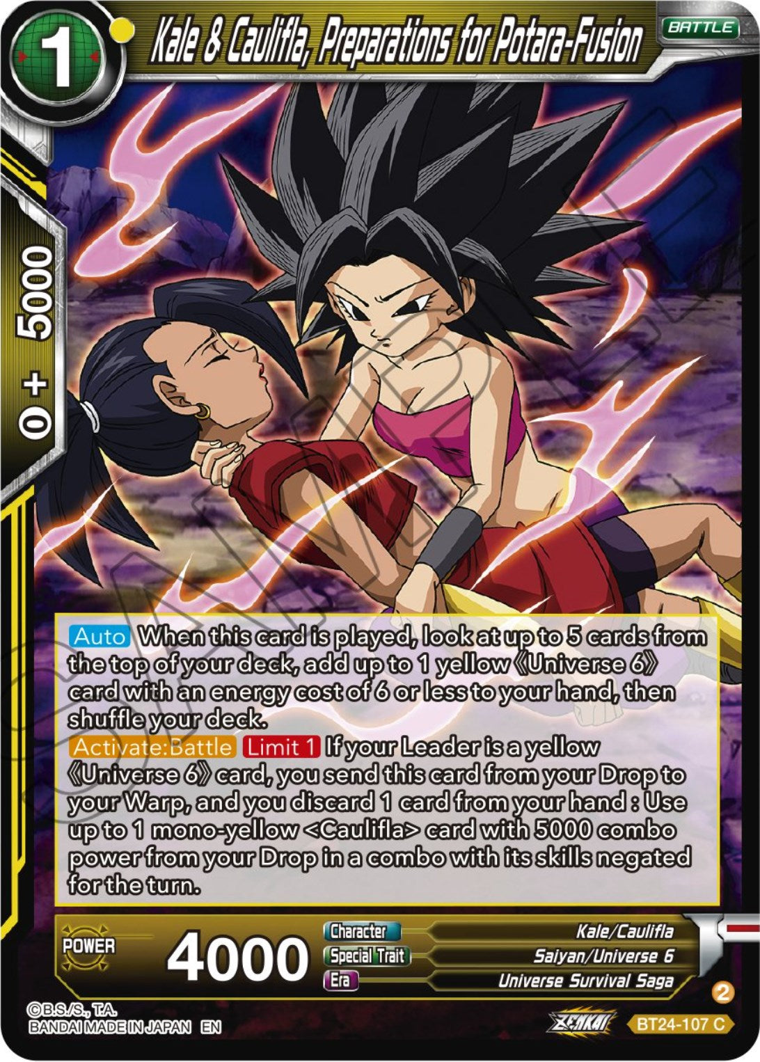 Kale & Caulifla, preparations for Potara-Fusion (BT24-107) [Beyond Generations] | Good Games Adelaide SA