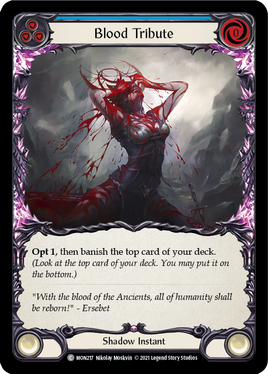 Blood Tribute (Blue) [MON217-RF] 1st Edition Rainbow Foil | Good Games Adelaide SA