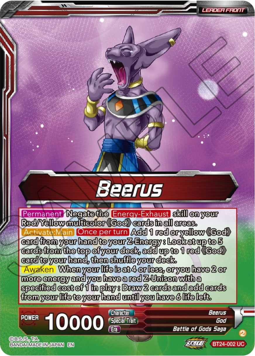 Beerus // Beerus, Pursuing the Power of the Gods (SLR) (BT24-002) [Beyond Generations] | Good Games Adelaide SA