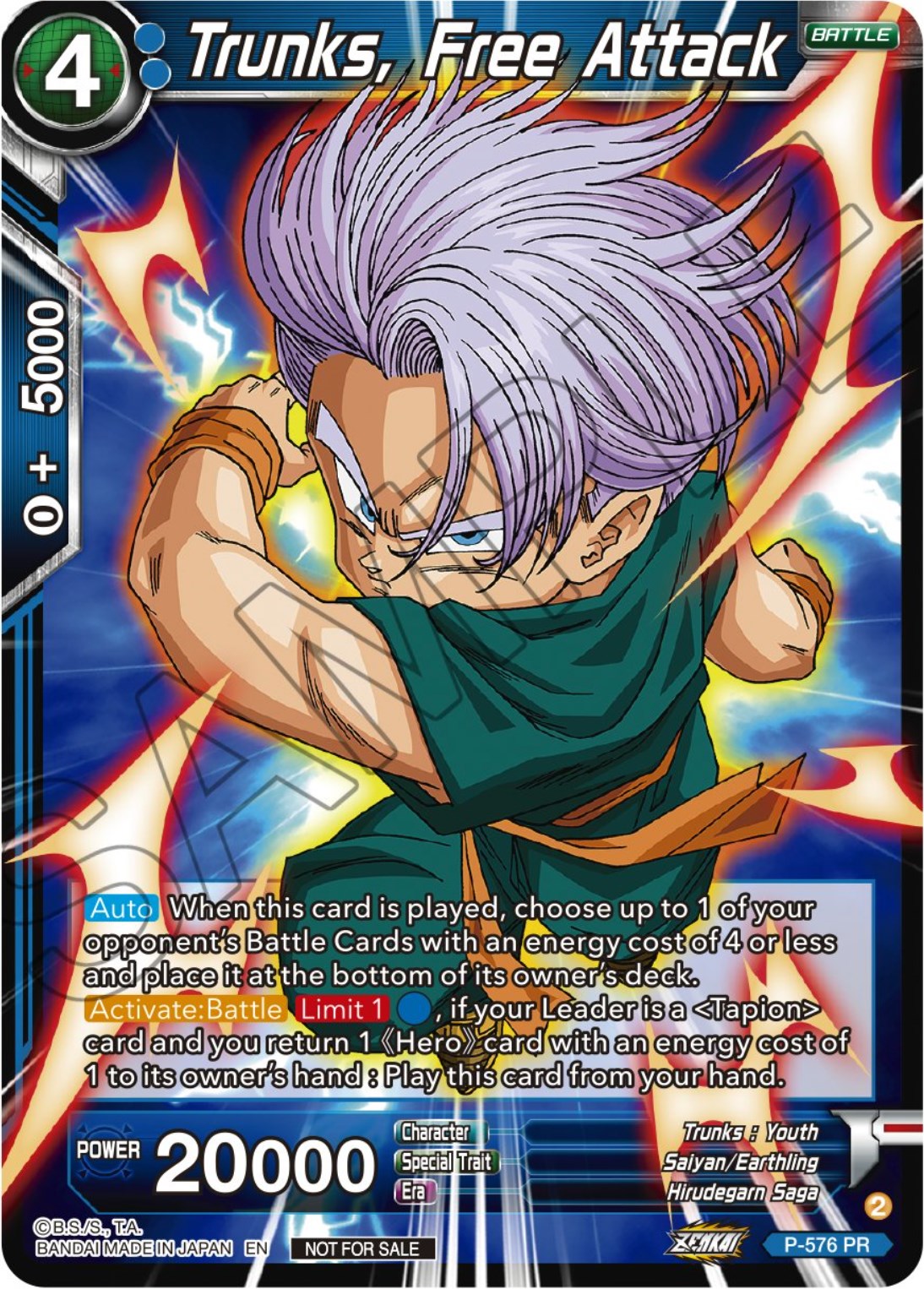Trunks, Free Attack (Zenkai Series Tournament Pack Vol.7) (P-576) [Tournament Promotion Cards] | Good Games Adelaide SA