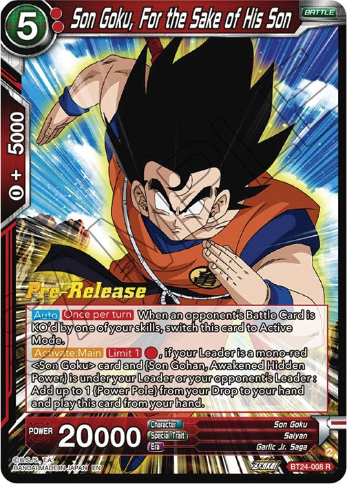 Son Goku, For the Sake of His Son (BT24-008) [Beyond Generations Prerelease Promos] | Good Games Adelaide SA