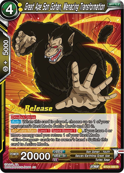 Great Ape Son Gohan, Menacing Transformation (BT24-089) [Beyond Generations Prerelease Promos] | Good Games Adelaide SA