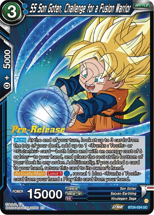 SS Son Goten, Challenge for a Fusion Warrior (BT24-034) [Beyond Generations Prerelease Promos] | Good Games Adelaide SA