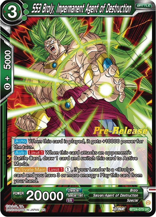 SS3 Broly, Impermanent Agent of Destruction (BT24-075) [Beyond Generations Prerelease Promos] | Good Games Adelaide SA