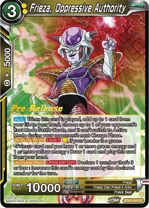 Frieza, Oppressive Authority (BT24-106) [Beyond Generations Prerelease Promos] | Good Games Adelaide SA