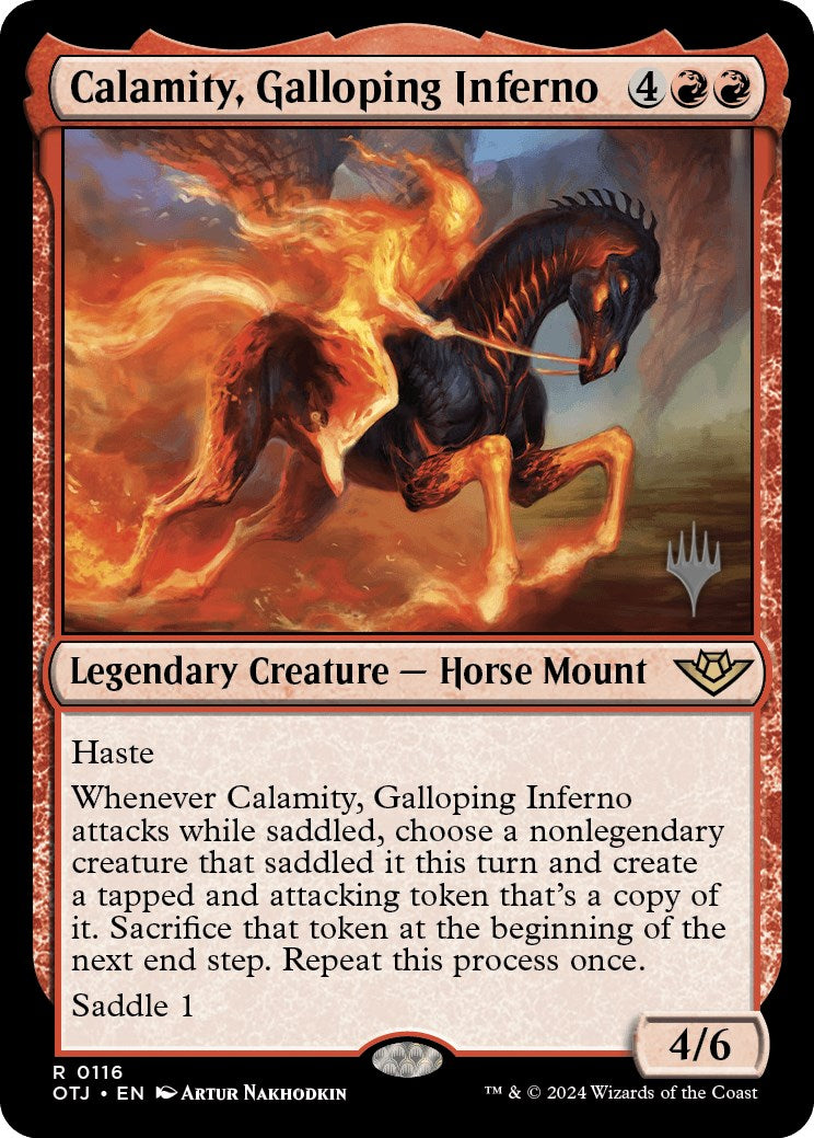Calamity, Galloping Inferno (Promo Pack) [Outlaws of Thunder Junction Promos] | Good Games Adelaide SA