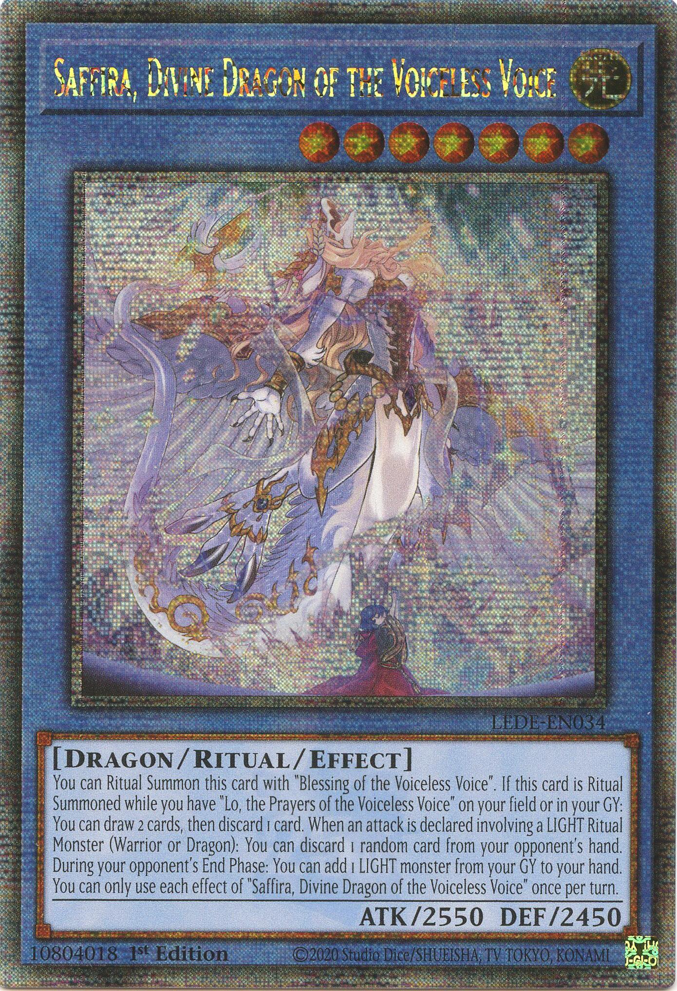 Saffira, Divine Dragon of the Voiceless Voice (Quarter Century Secret Rare) [LEDE-EN034] Quarter Century Secret Rare | Good Games Adelaide SA