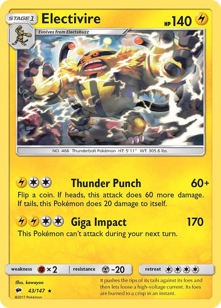 Electivire 43/147 (SM - Burning Shadows)  | Good Games Adelaide SA