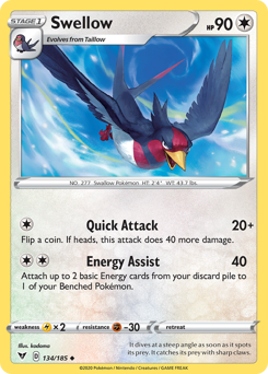 Swellow (134/185) [Sword & Shield: Vivid Voltage] | Good Games Adelaide SA