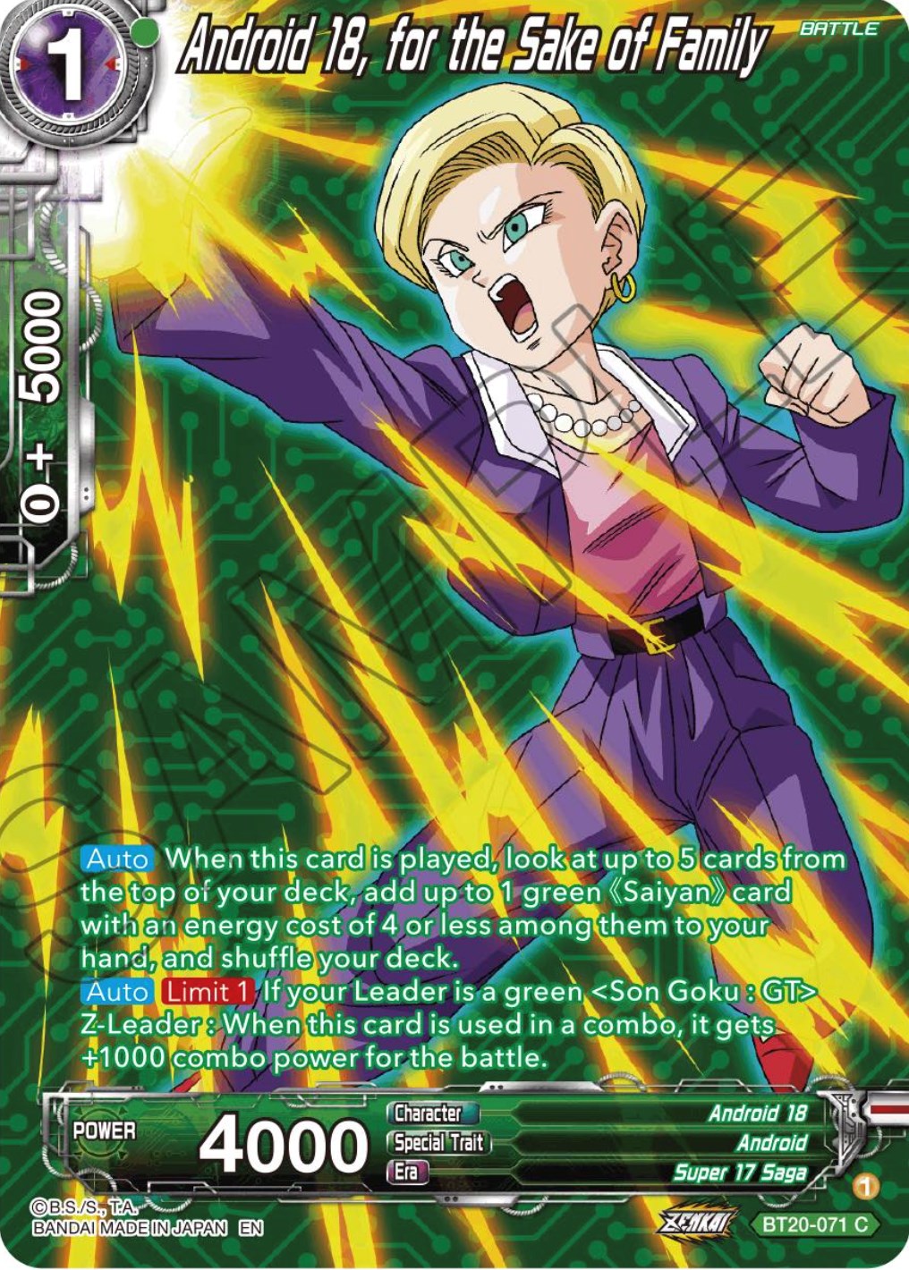 Android 18, for the Sake of Family (Silver Foil) (BT20-071) [Power Absorbed] | Good Games Adelaide SA