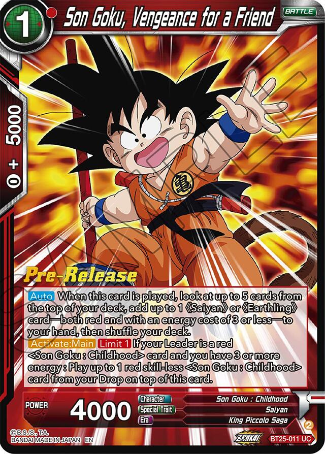Son Goku, Vengeance for a Friend (BT25-011) [Legend of the Dragon Balls Prerelease Promos] | Good Games Adelaide SA