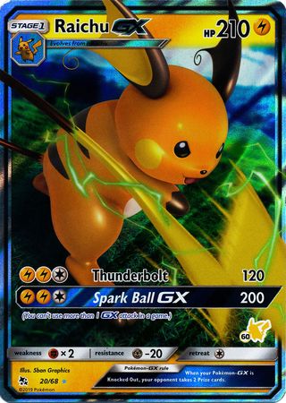 Raichu GX (20/68) (Pikachu Stamp #60) [Battle Academy 2020] | Good Games Adelaide SA