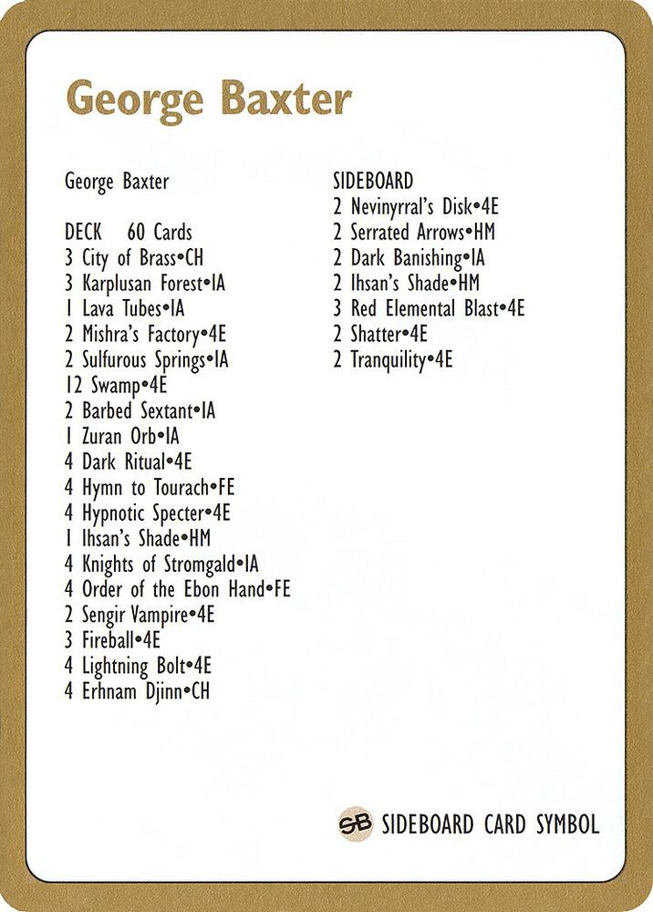 1996 George Baxter Decklist Card  (World Championship Decks)  | Good Games Adelaide SA