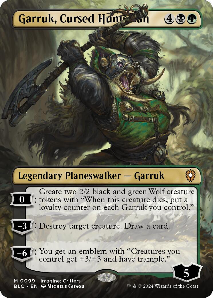 Garruk, Cursed Huntsman (Borderless) [Bloomburrow Commander] | Good Games Adelaide SA