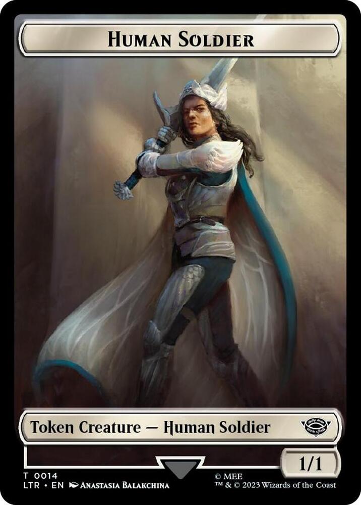 Human Soldier 0014 Food 0023 Double Sided Token Surge Foil 14 // 23 (Universes Beyond: The Lord of the Rings: Tales of Middle-earth)  - Foil | Good Games Adelaide SA
