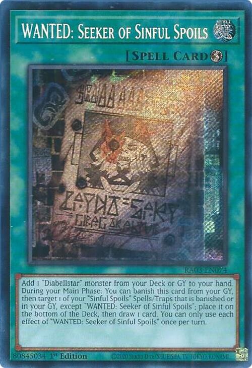 WANTED: Seeker of Sinful Spoils (Secret Rare) [RA03-EN074] Secret Rare | Good Games Adelaide SA