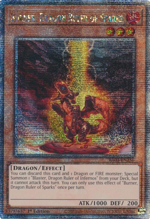 Burner, Dragon Ruler of Sparks (Quarter Century Secret Rare) [RA03-EN256] Quarter Century Secret Rare | Good Games Adelaide SA