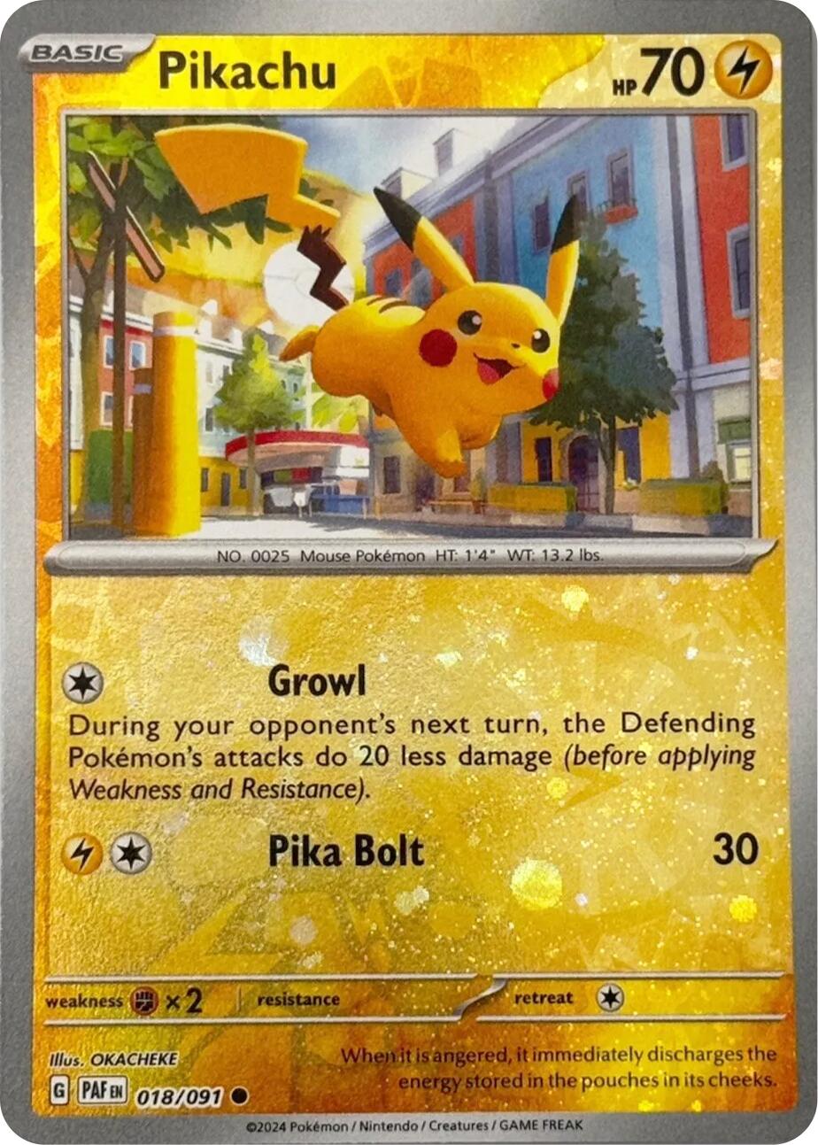 Pikachu (018/091) (Reverse Cosmos Holo) [Scarlet & Violet: Paldean Fates] | Good Games Adelaide SA