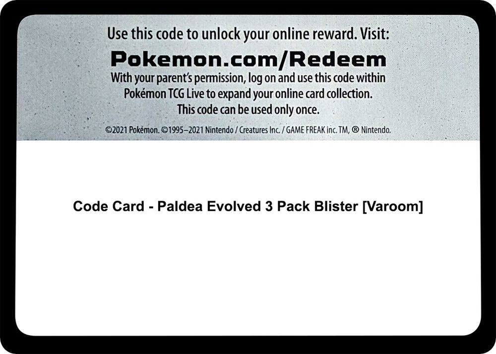 Code Card Paldea Evolved 3 Pack Blister Varoom  (SV02: Paldea Evolved)  | Good Games Adelaide SA