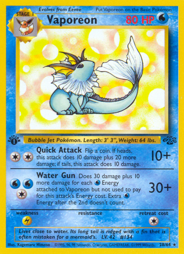 Vaporeon (28/64) [Jungle 1st Edition] | Good Games Adelaide SA