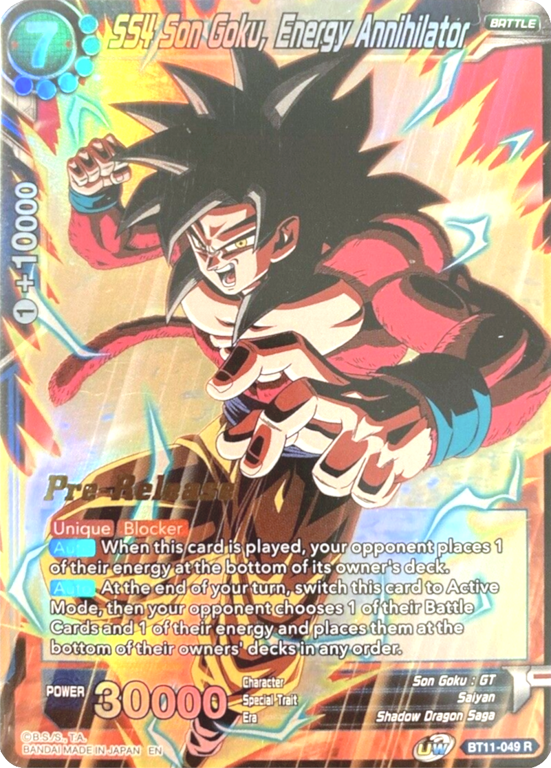 SS4 Son Goku, Energy Annihilator (BT11-049) [Vermilion Bloodline Prerelease Promos] | Good Games Adelaide SA