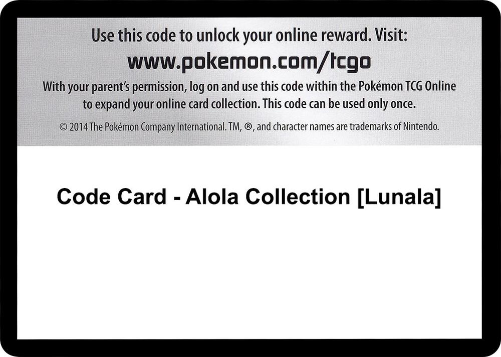 Code Card Alola Collection Lunala  (XY - Evolutions)  | Good Games Adelaide SA