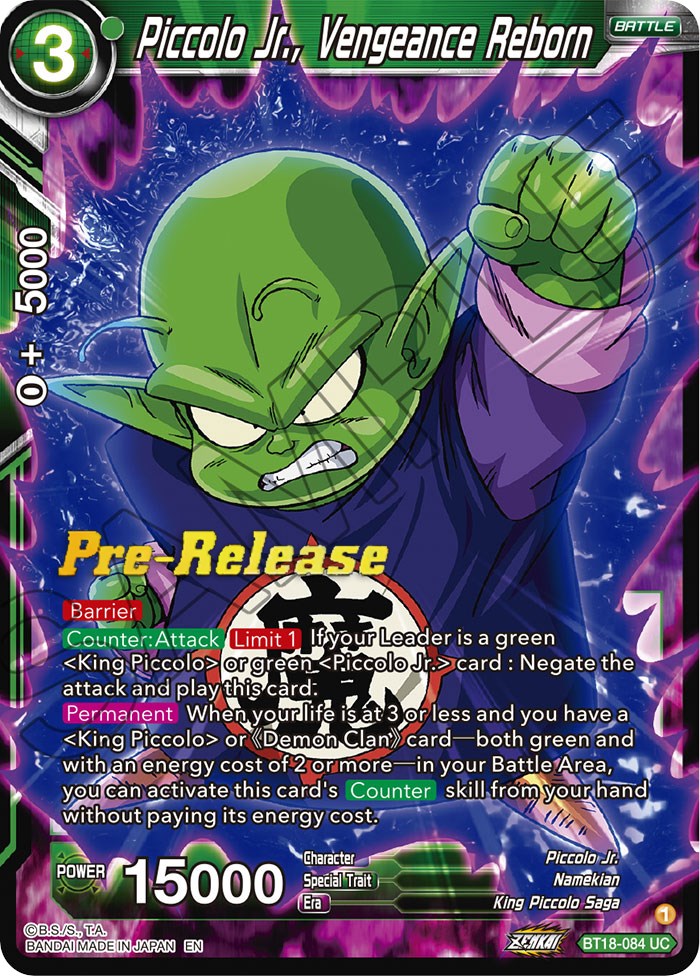 Piccolo Jr., Vengeance Reborn (BT18-084) [Dawn of the Z-Legends Prerelease Promos] | Good Games Adelaide SA