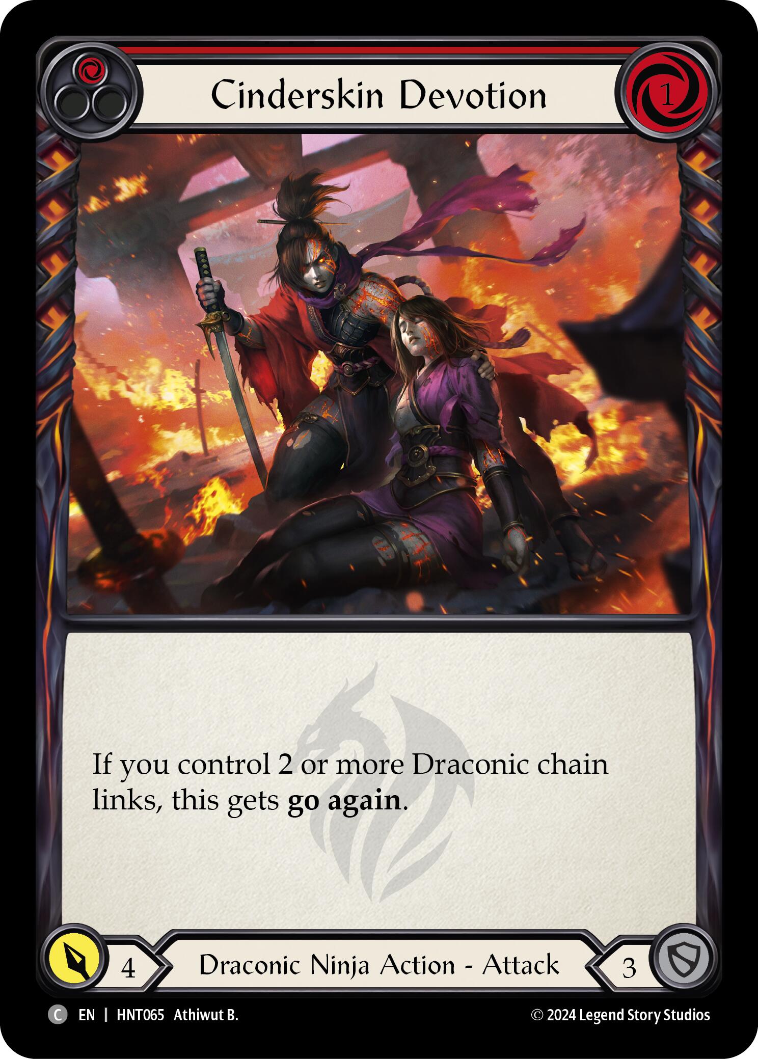 Cinderskin Devotion (Red) [HNT065] (The Hunted)  Rainbow Foil | Good Games Adelaide SA