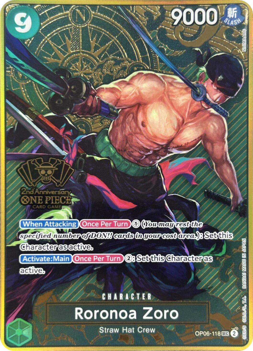 Roronoa Zoro (Japanese Version 2nd Anniversary Set) [One Piece Promotion Cards] | Good Games Adelaide SA
