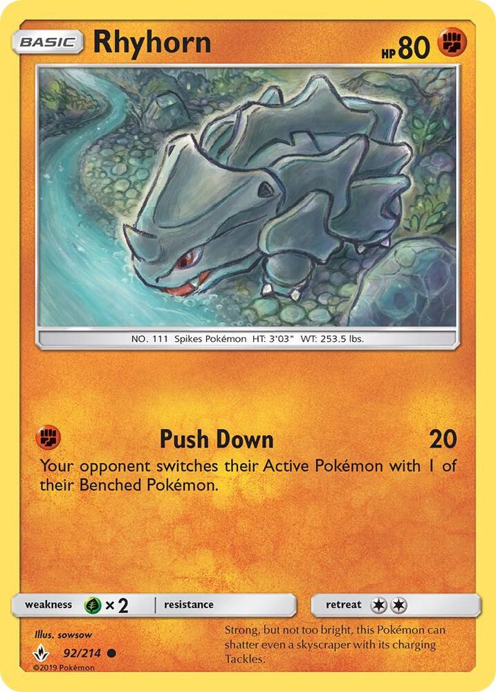 Rhyhorn 92/214 (SM - Unbroken Bonds)  | Good Games Adelaide SA