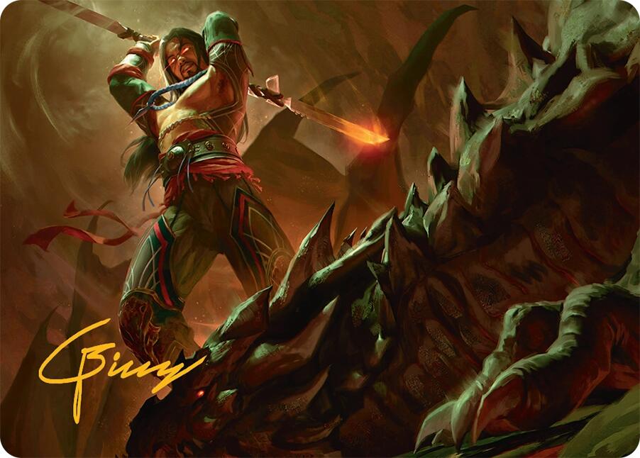 Sarkhan's Resolve Art Card (18/54) (Gold-Stamped Signature) [Tarkir: Dragonstorm Art Series] | Good Games Adelaide SA