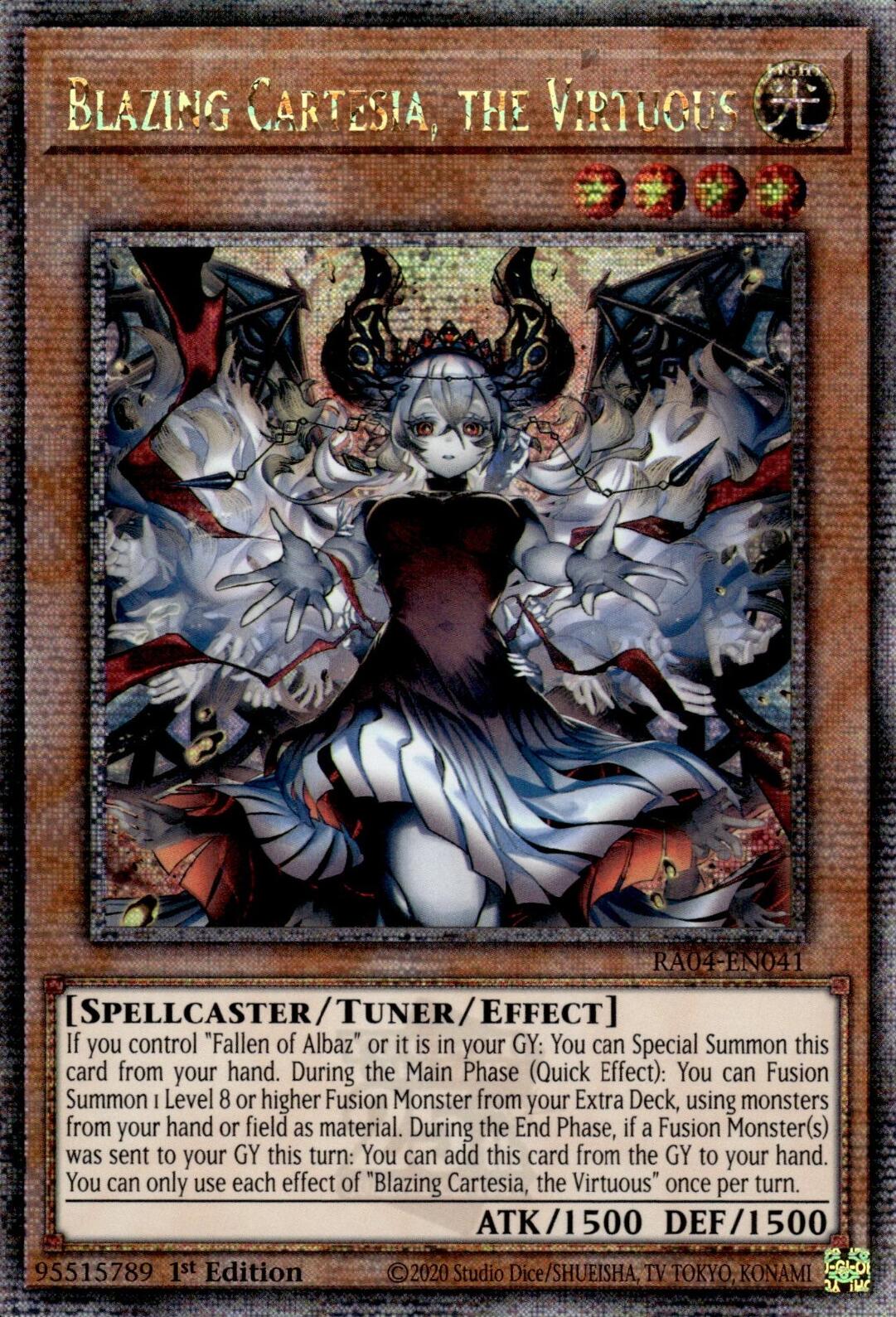 Blazing Cartesia, the Virtuous (New Art) [RA04-EN041] Quarter Century Secret Rare | Good Games Adelaide SA