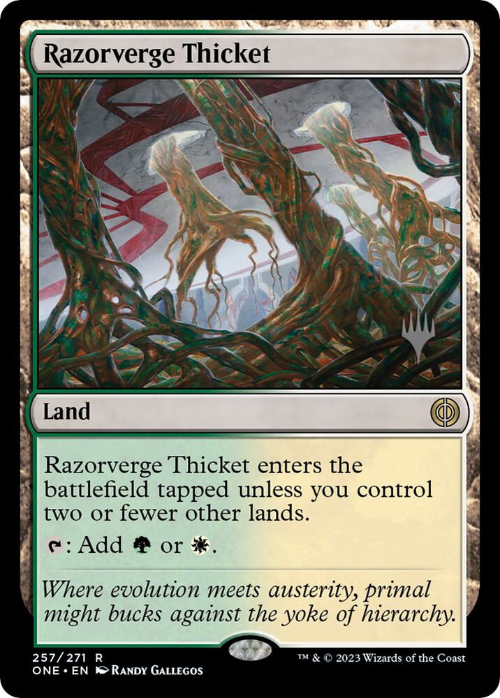 Razorverge Thicket 257 (Promo Pack: Phyrexia: All Will Be One)  - Foil | Good Games Adelaide SA