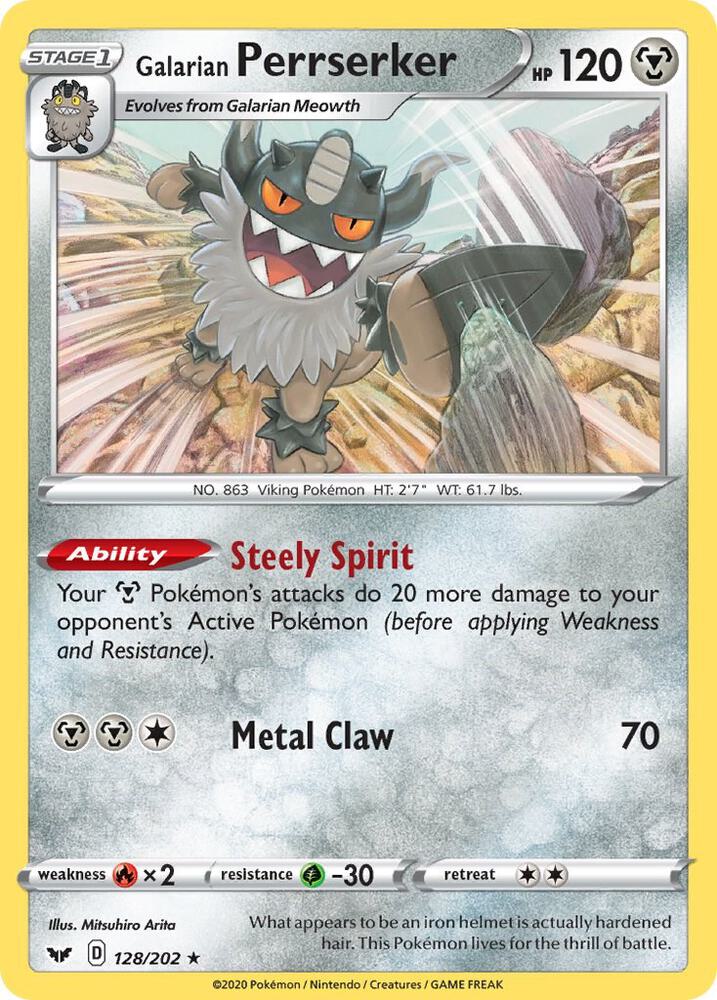 Galarian Perrserker 128/202 (SWSH01: Sword & Shield Base Set)  - Holofoil | Good Games Adelaide SA