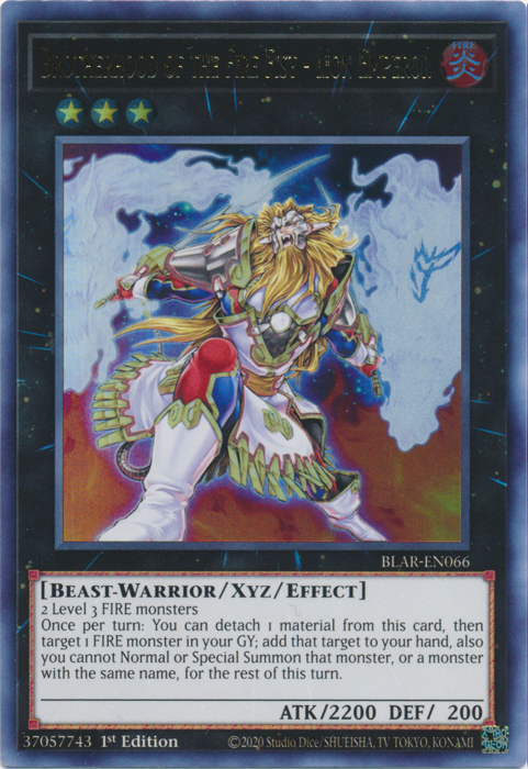 Brotherhood of the Fire Fist - Lion Emperor [BLAR-EN066] Ultra Rare | Good Games Adelaide SA