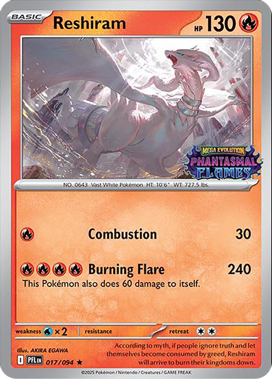 Reshiram (017/094) (Phantasmal Flames Stamped) [Mega Evolution: Phantasmal Flames] | Good Games Adelaide SA