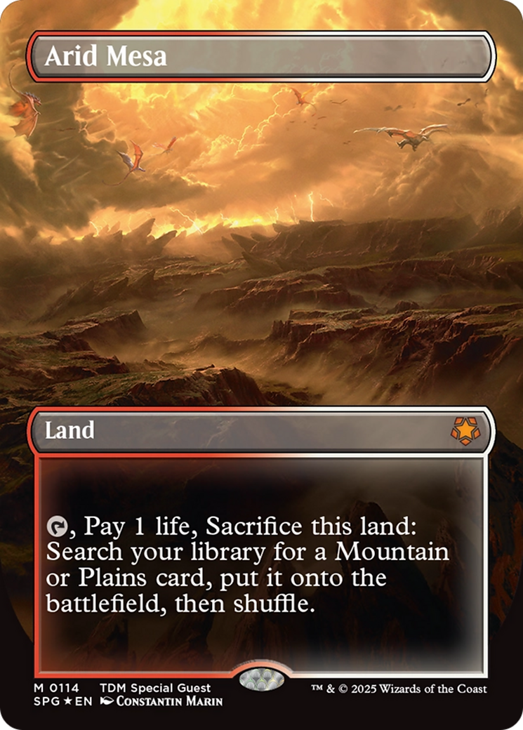 Arid Mesa (Borderless) (Dragonscale Foil) [Tarkir: Dragonstorm Special Guests] | Good Games Adelaide SA