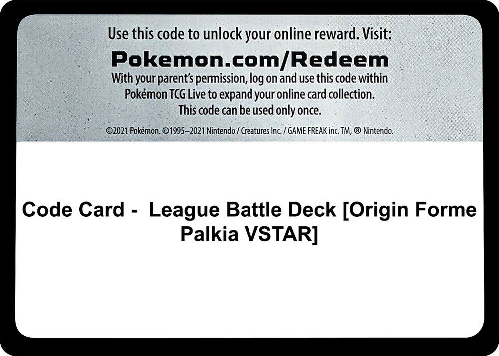 Code Card League Battle Deck Origin Forme Palkia VSTAR  (Miscellaneous Cards & Products)  | Good Games Adelaide SA