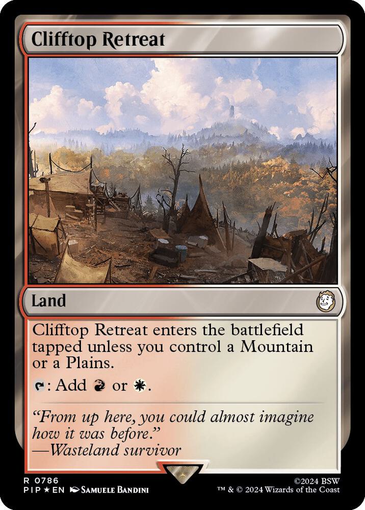 Clifftop Retreat Surge Foil 786 (Universes Beyond: Fallout)  - Foil | Good Games Adelaide SA