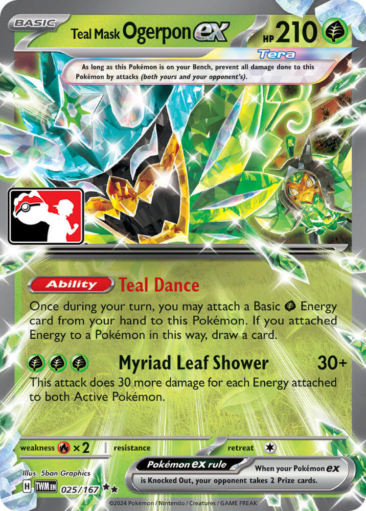 Teal Mask Ogerpon ex Series 6/7 025/167 (Prize Pack Series Cards)  - Holofoil | Good Games Adelaide SA