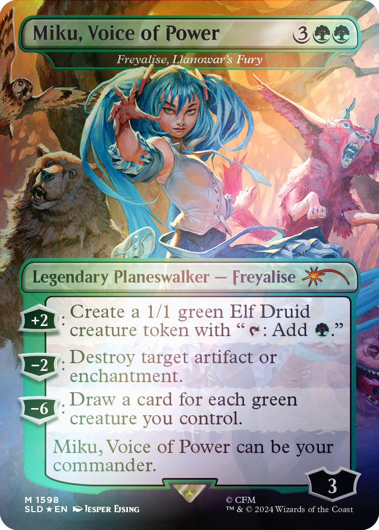 Miku, Voice of Power - Freyalise, Llanowar's Fury (Rainbow Foil) [Secret Lair Drop Series] | Good Games Adelaide SA
