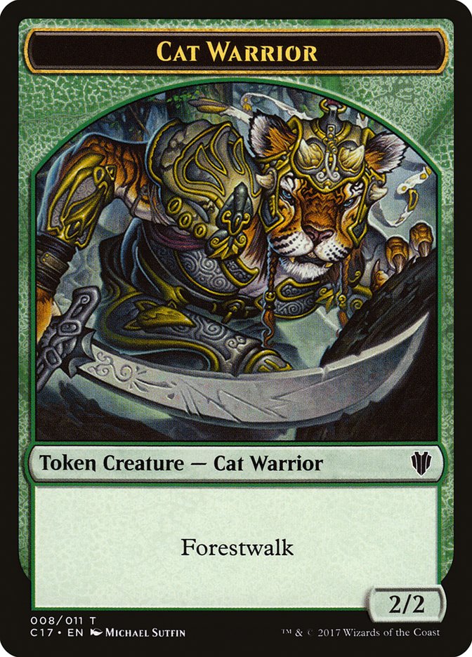 Cat (001) // Cat Warrior (008) Double-sided Token [Commander 2017 Tokens] | Good Games Adelaide SA