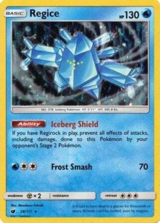 Regice (28/111) (Cosmos Holo) [Sun & Moon: Crimson Invasion] | Good Games Adelaide SA