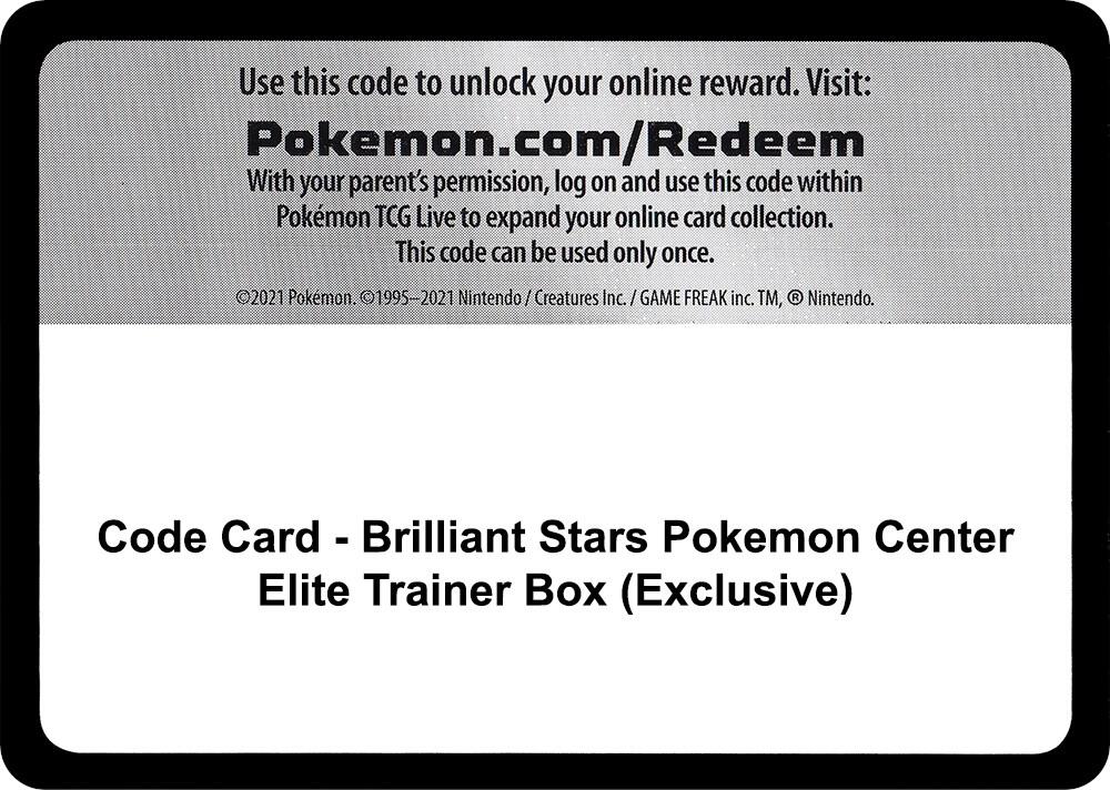 Code Card Brilliant Stars Pokemon Center Elite Trainer Box Exclusive  (SWSH09: Brilliant Stars)  | Good Games Adelaide SA