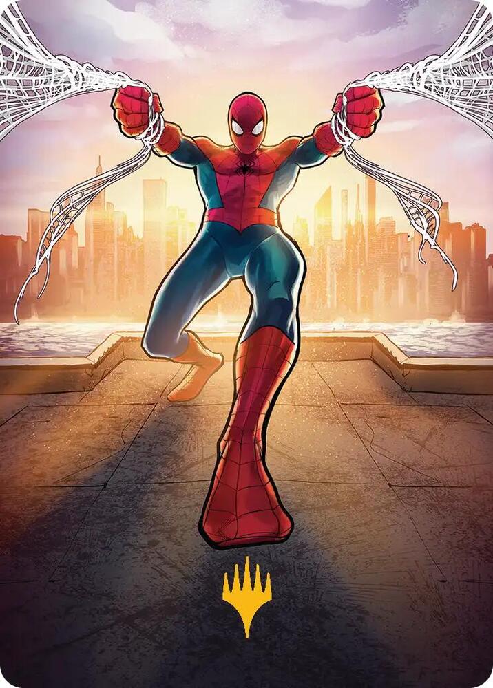 Amazing Spider Man Art Card 36 54 Gold Stamped Planeswalker Symbol 36 (Art Series: Marvel's Spider-Man)  | Good Games Adelaide SA