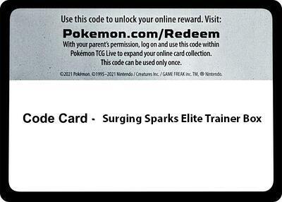Code Card Surging Spark Elite Trainer Box  (SV08: Surging Sparks)  | Good Games Adelaide SA