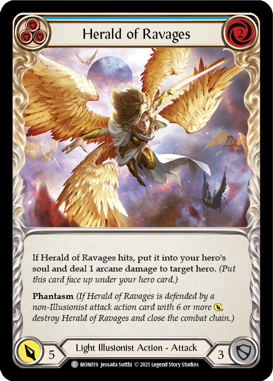 Herald of Ravages (Blue) [MON019-RF] 1st Edition Rainbow Foil | Good Games Adelaide SA