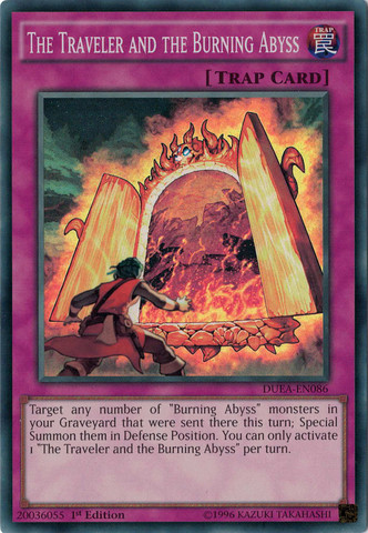 The Traveler and the Burning Abyss [DUEA-EN086] Super Rare | Good Games Adelaide SA