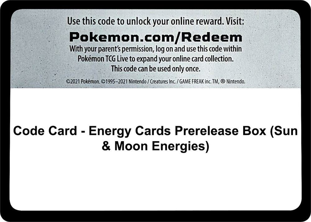 Code Card Energy Cards Prerelease Box Sun and Moon Energies  (Miscellaneous Cards & Products)  | Good Games Adelaide SA
