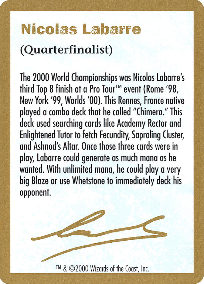 Nicolas Labarre Bio [World Championship Decks 2000] | Good Games Adelaide SA